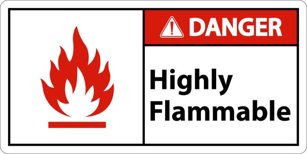 Caution Highly Flammable Sign On White Background - Vector, imagen