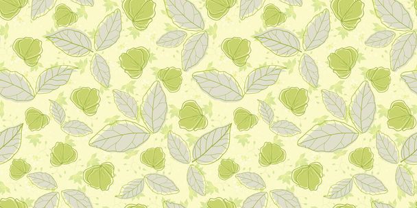Vector lime green spring flowers leaves drawing texture seamless pattern. Elegant summer fabric print. Great for textile, wrapping, backgrounds, packaging, wallpapers etc - Vecteur, image