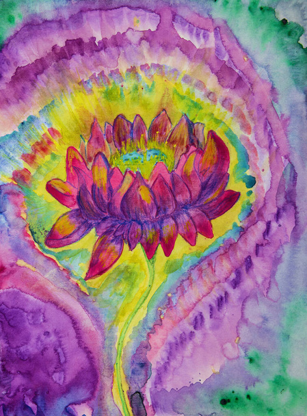 Trippy lotusflower. The dabbing technique near the edges gives a soft focus effect due to the altered surface roughness of the paper. - Foto, Imagen