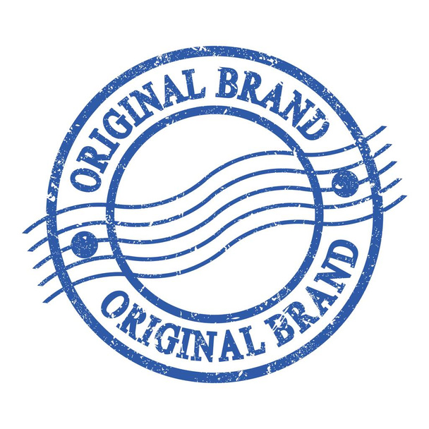 ORIGINAL BRAND, text written on blue grungy postal stamp. - Foto, immagini