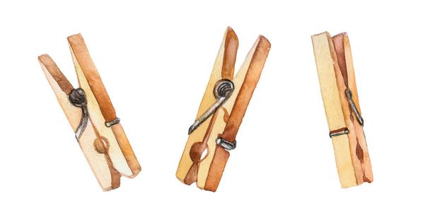 Set of decorative watercolor clothespins isolated on white - 写真・画像