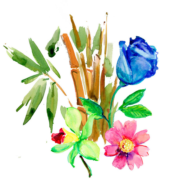 watercolor illustration of a beautiful floral background with flowers - Zdjęcie, obraz