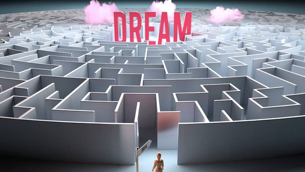 Dream and a challenging path that leads to it - confusion and frustration in seeking it, complicated journey to Dream - Фото, изображение