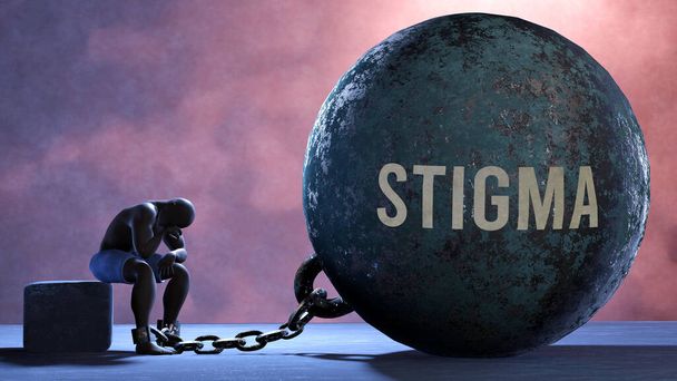 Stigma that limits life and make suffer, imprisoning in painful condition. It is a burden that keeps a person enslaved in misery. - Foto, Imagen