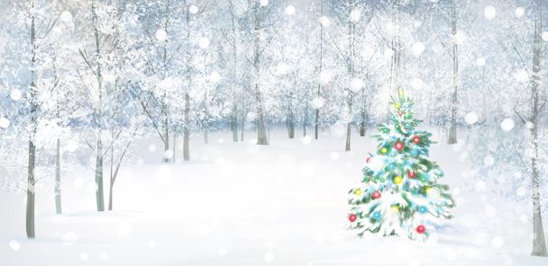 Árbol de Navidad en el bosque nevado
 - Vector, Imagen