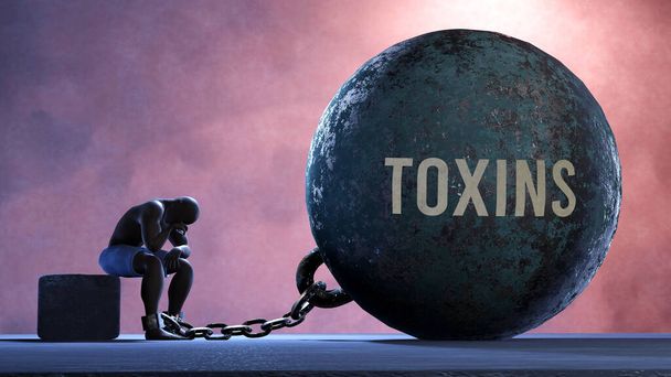 Toxins that limits life and make suffer, imprisoning in painful condition. It is a burden that keeps a person enslaved in misery. - Foto, imagen