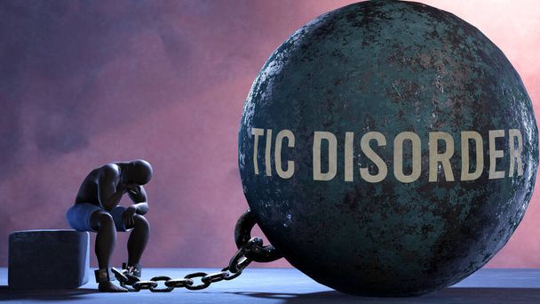 Tic disorder that limits life and make suffer, imprisoning in painful condition. It is a burden that keeps a person enslaved in misery. - Zdjęcie, obraz