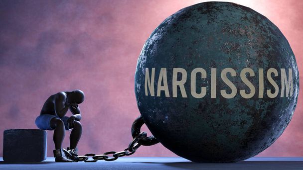 Narcissism that limits life and make suffer, imprisoning in painful condition. It is a burden that keeps a person enslaved in misery. - Foto, imagen
