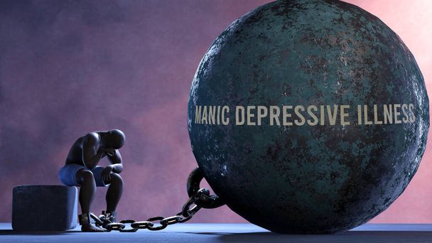 Manic depressive illness that limits life and make suffer, imprisoning in painful condition. It is a burden that keeps a person enslaved in misery. - Fotoğraf, Görsel