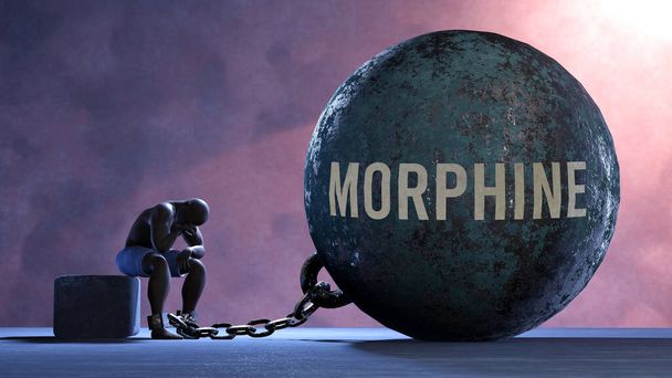 Morphine that limits life and make suffer, imprisoning in painful condition. It is a burden that keeps a person enslaved in misery. - Foto, imagen