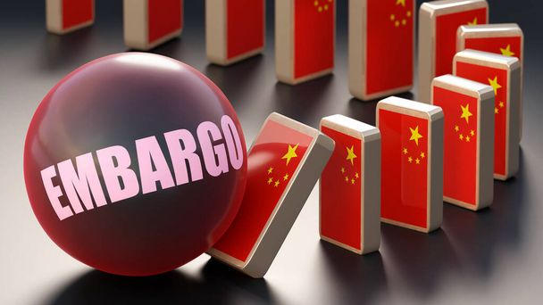 China and embargo, causing a national problem and a falling economy. Embargo as a driving force in the possible decline of China. - Photo, image