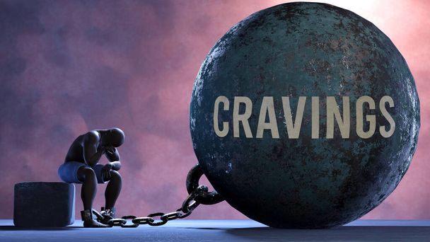 Cravings that limits life and make suffer, imprisoning in painful condition. It is a burden that keeps a person enslaved in misery. - Photo, Image