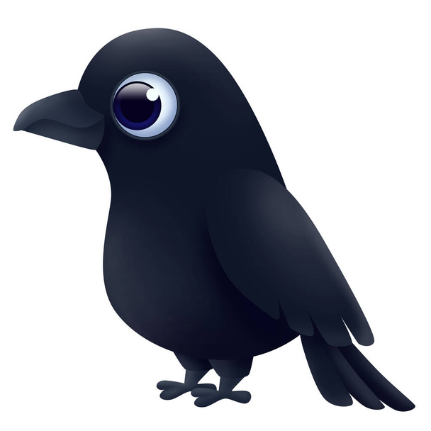Cartoon black raven isolated on white background. Cute illustration. - Фото, изображение