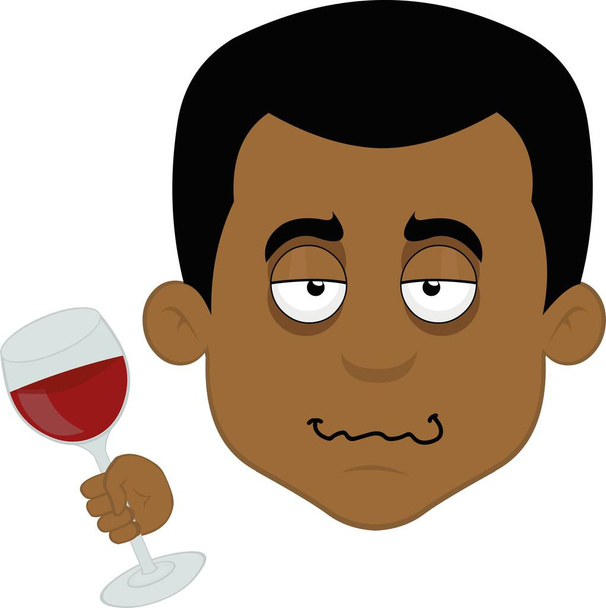 Vector illustration of the face of a drunk cartoon man with a glass of wine in his han - Vector, Image