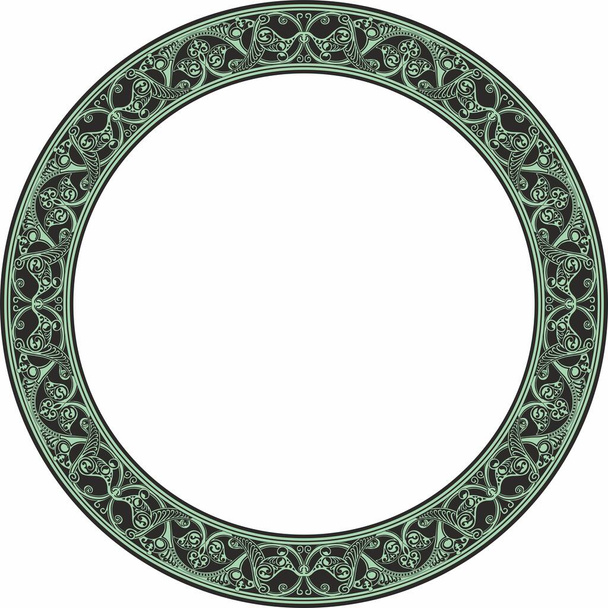 Vector green round oriental ornament. Arabic patterned circle of Iran, Iraq, Turkey, Syria. Persian frame, border - ベクター画像
