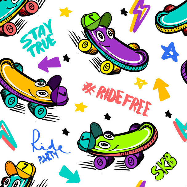 vector illustration of a skateboard, colorful background - ベクター画像