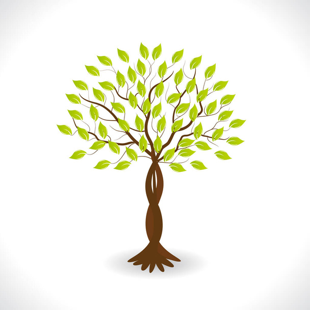Green Tree Braided Trunk Beautiful Shape Vector Ecology Symbol Logo Image Design - Vettoriali, immagini
