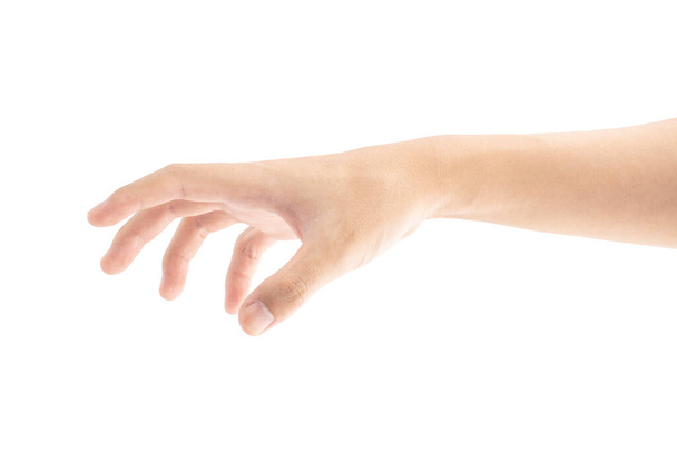 Рука, яка тримає або збирає або захоплює щось, ізольовано на білому тлі, відсічний контур Включено
. - Фото, зображення