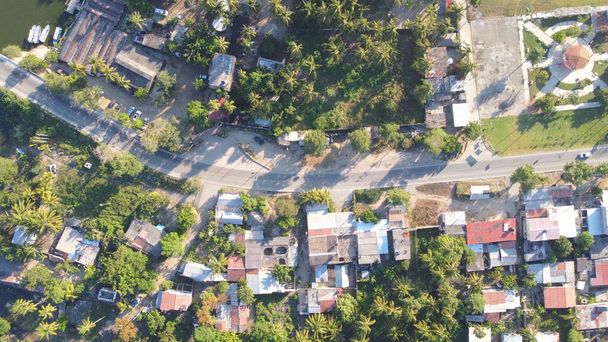Вид зверху на житловий район з будинками, дорогами та деревами
 - Фото, зображення