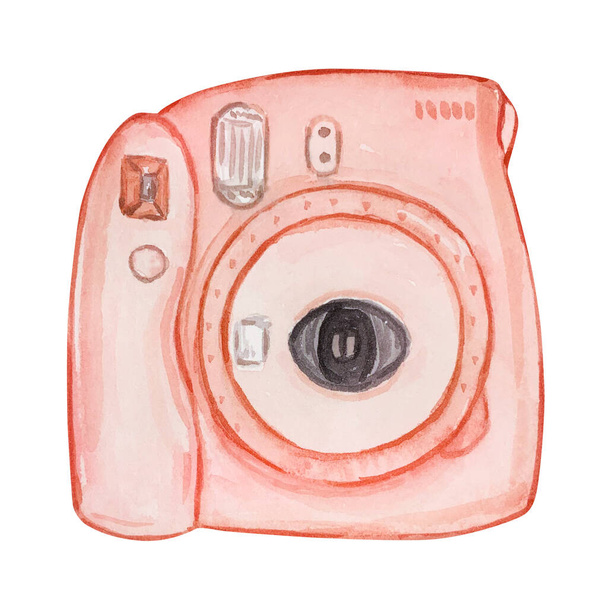 Watercolor vintage red polaroid camera isolated on white background - Foto, Imagem