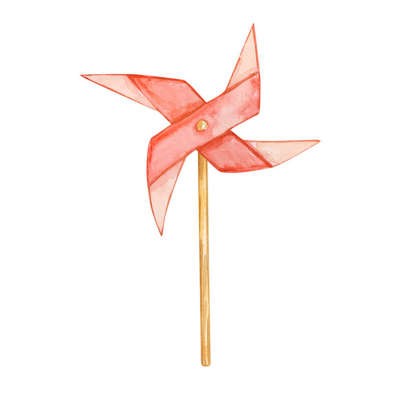 Watercolor bright summer pinwheel toy isolated on white backgroun - Photo, image