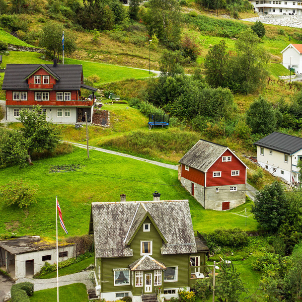 Rural landscape with houses, village Olden, Norway - Foto, Bild