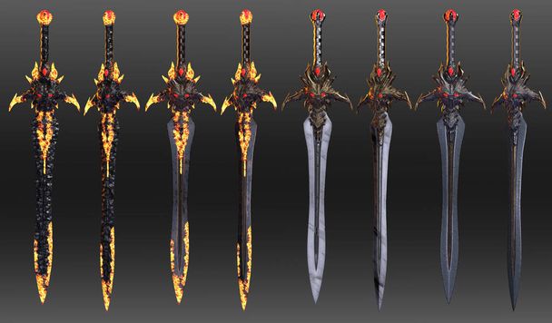 Dark Fantasy Sword with Glowing Eyes and Crystal Pommel - Photo, image