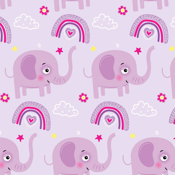 elephant baby pattern scandinavian style lilac background - Vettoriali, immagini
