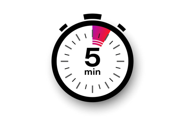 5 minutes timer. Stopwatch symbol in flat style. Isolated vector illustration. - Vector, Image