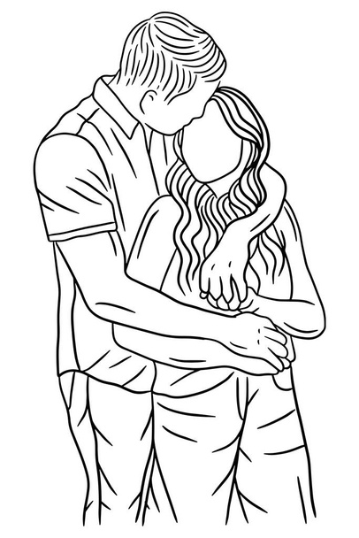 Happy Couple Boyfriend and Girlfriend Women Men Girl Line Art illustration - Vector, Image