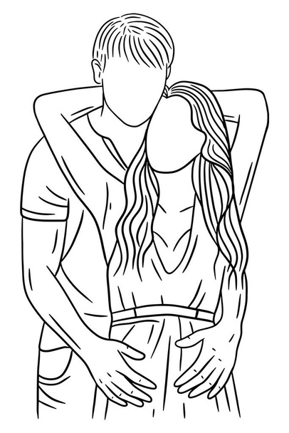Happy Couple Boyfriend and Girlfriend Women Men Girl Line Art illustration - Vetor, Imagem