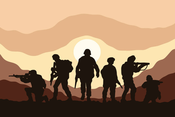 Army Military Troops Sniper Stop The War Flat silhouette Art illustration - Вектор,изображение