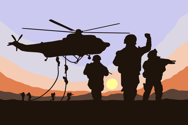 Armáda Vojenské jednotky Odstřelovač Stop Válka Plochá silueta Umělecká ilustrace - Vektor, obrázek