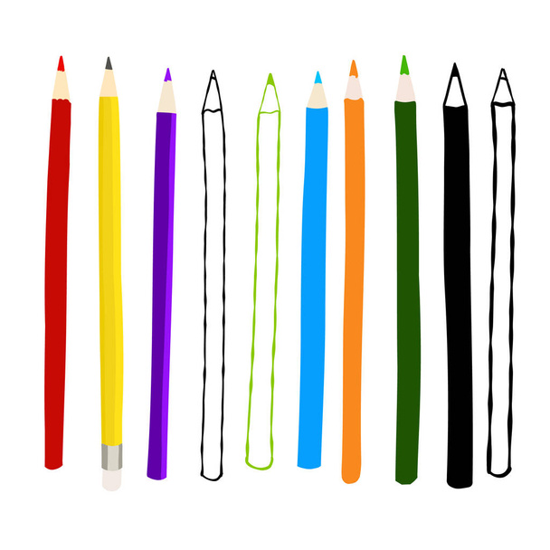 Illustration of colorful pencils isolated on white background. - Vektori, kuva