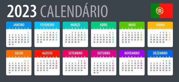 Vector template of color 2023 calendar - Portuguese version - illustration - Διάνυσμα, εικόνα