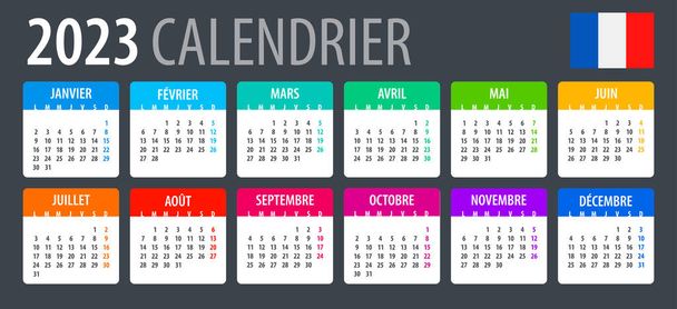 Vector template of color 2023 calendar - French version - illustration - Вектор, зображення