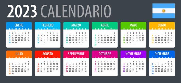 Vector template of color 2023 calendar - Argentinian version - illustration - Вектор, зображення