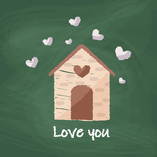 Happy Valentine's Day Home Icon design, Colorful chalk. Draw a picture on the blackboard. - Wektor, obraz