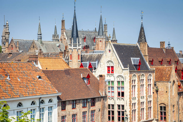 Bruges flemish architecture building facades at sunny day, Belgium - Photo, Image