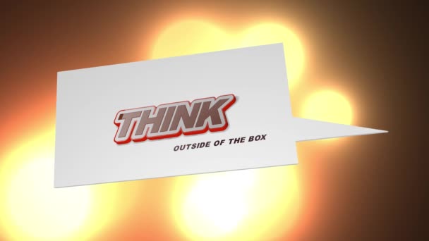 Inspirational motivational quote Think outside of the box, with speech bubble, on red and orange abstract animation background.  - Filmati, video