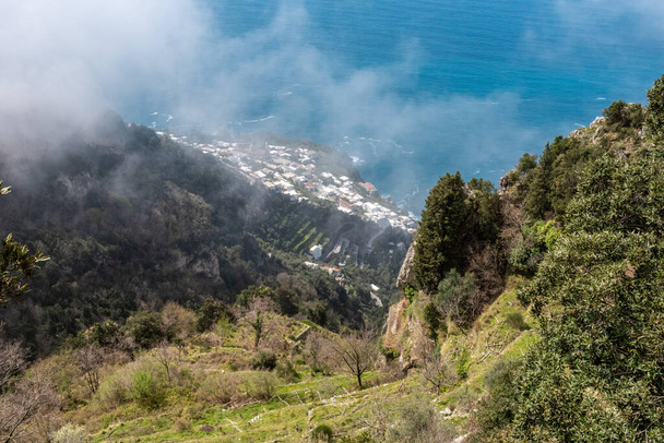 Shoreline of the scenic Amalfi coast from the path of the Gods, Italy - Zdjęcie, obraz