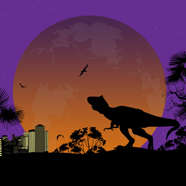 Silhouette de dinosaure la nuit
 - Vecteur, image