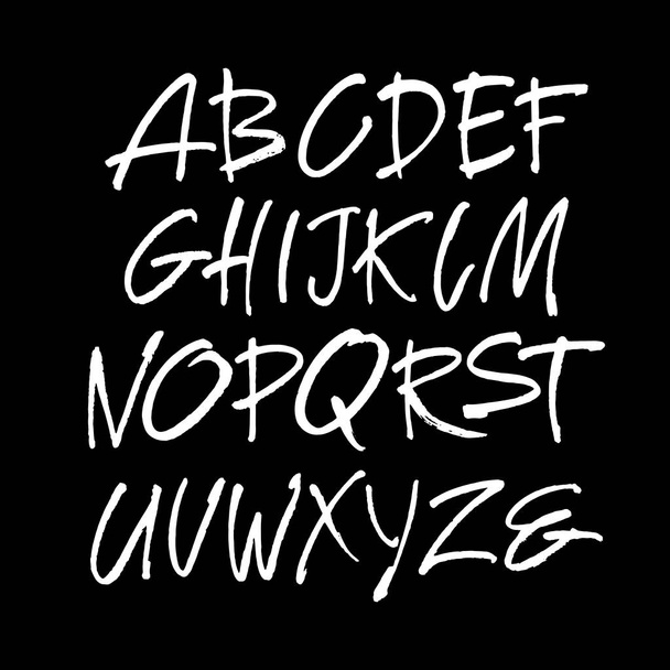 Vector Acrylic Brush Style Hand Drawn Alphabet Font. Calligraphy alphabet on a black background. Ink hand lettering. - Vektor, Bild