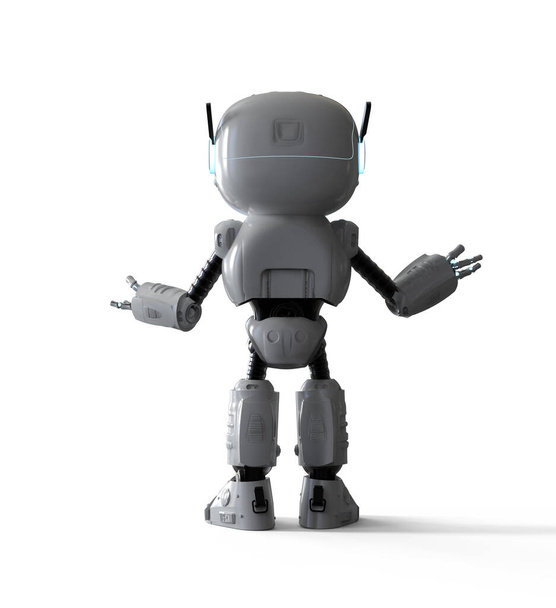 3d rendering rear view cute and small artificial intelligence assistant robot with cartoon character extend hand - Valokuva, kuva