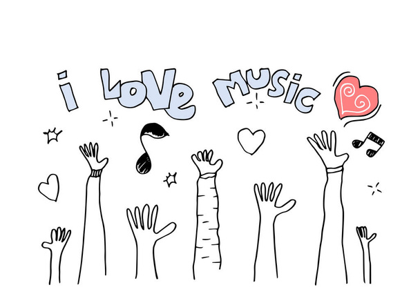 Applause hand draw on white background with i love music  text.vector illustration. - Vektor, kép