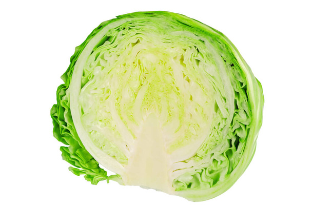 Head of young cabbage, isolated on white background, full depth of field. File contains clipping path. Design element. - Photo, image