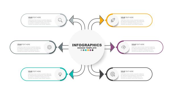 Modern Business Infographic template. Infographic design with icons and 6 options or steps. Thin line vector. Infographics business concept. low charts, presentations, banners, printed materials. - Vektor, obrázek