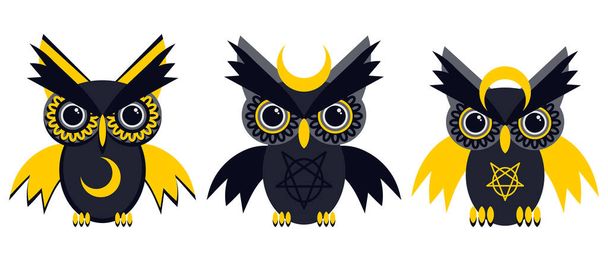 Cute gothic owl flat illustration. Gothic design for Horror or Halloween. Vector isolated on white background. - Vektor, Bild