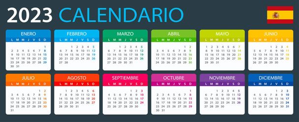 Vector template of color 2023 calendar - Spanish version. Приклад - Вектор, зображення