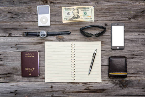 Travel things for traveling.passport, wallet, money,phone, sungl - Zdjęcie, obraz